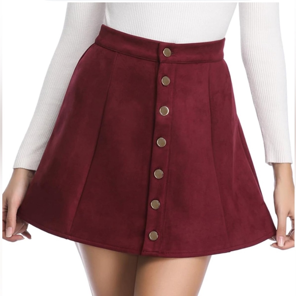 Fuinloth Faux Suede Button’s Closure, ALine High Waist, Mini Skirt sz xl